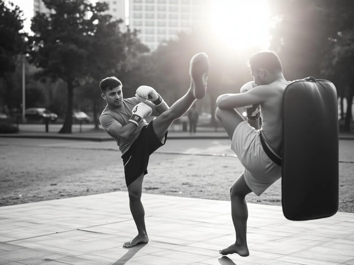 Treino de Muay Thai ao ar livre em parque de Curitiba